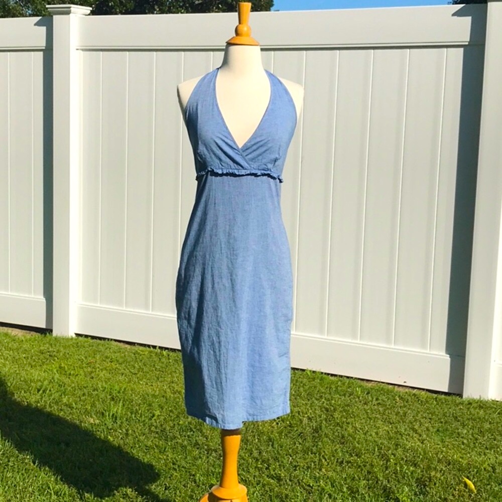 Old Navy 100% Cotton Light Blue Sleeveless Halter Sundress Fully Lined Size 4